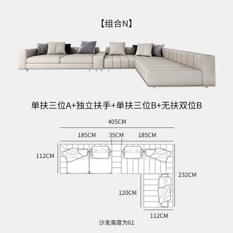 Designer Light Luxury First-layer Cowhide Splicing Corner Combination Italian Minimalist Piano Keys Villa Model Room Sofa