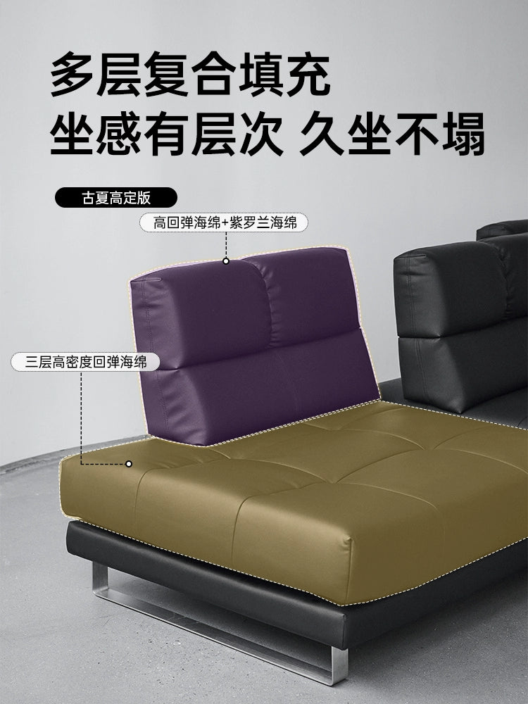 Roman Sofa Italian Minimalist Villa Large Flat Floor Living Room Adjustable Backrest Straight Row Corner Combination Leather Sofa