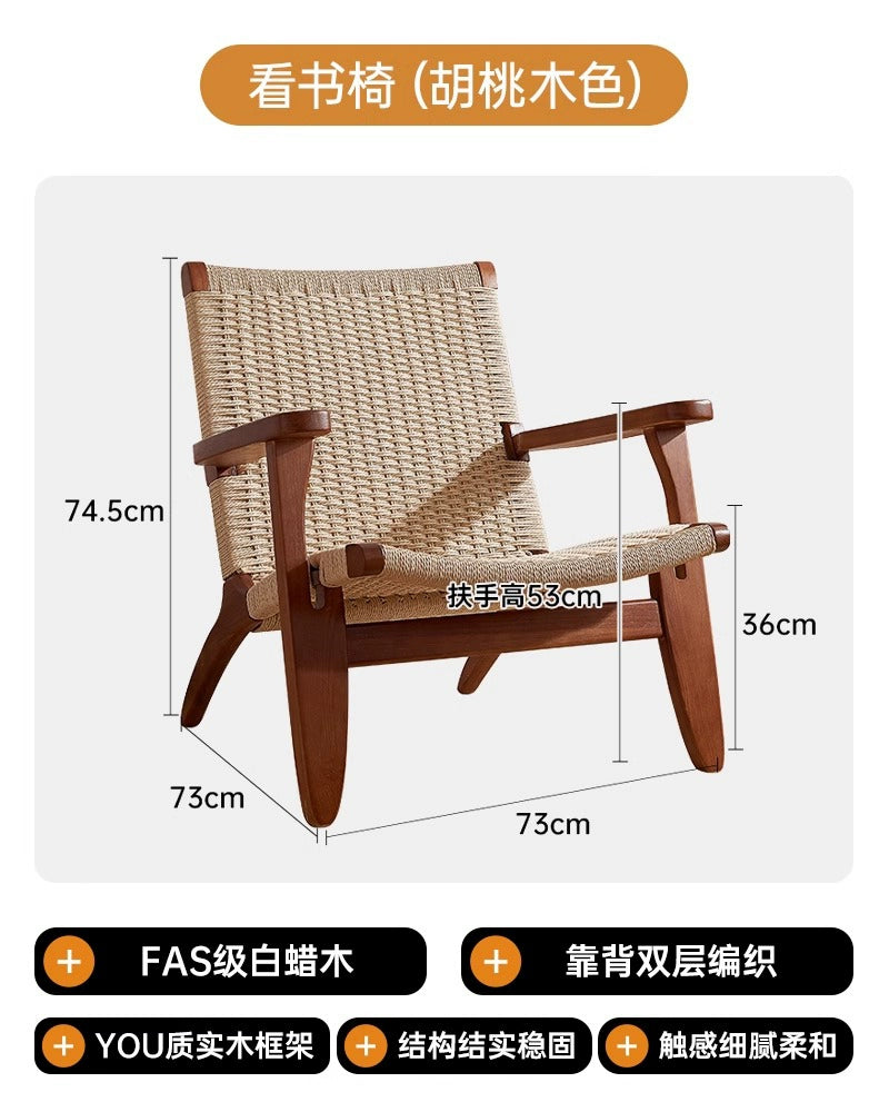 Rattan Sofa Stuhl Nordic Freizeit Stuhl Massivholz Zurück Stuhl Balkon Mittelalterlichen Log Wabi-sabi Wind 