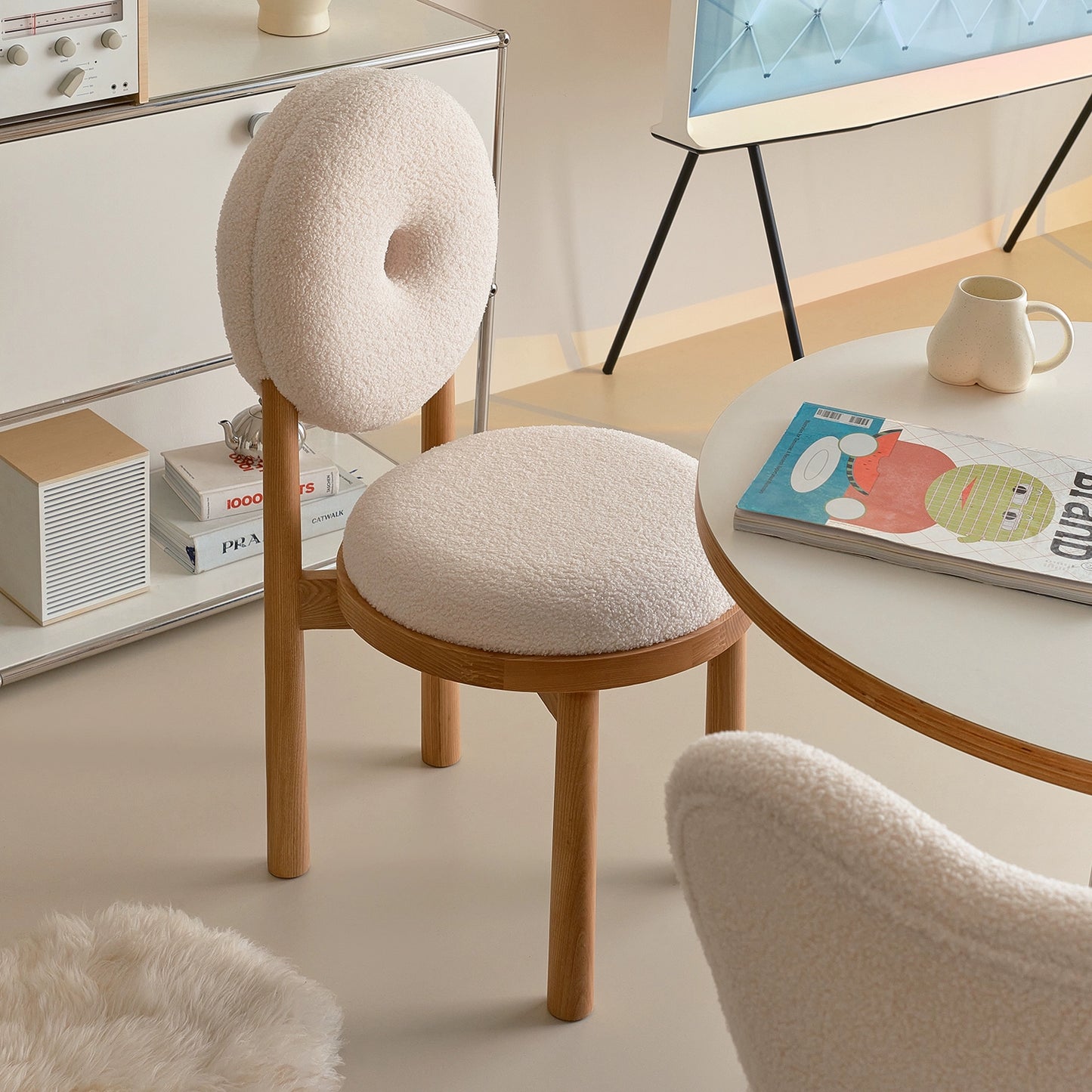 Kreative lamm wolle esszimmer stuhl haushalt massivholz dressing stuhl creme stil Ins Popularchair zurück freizeit stuhl 