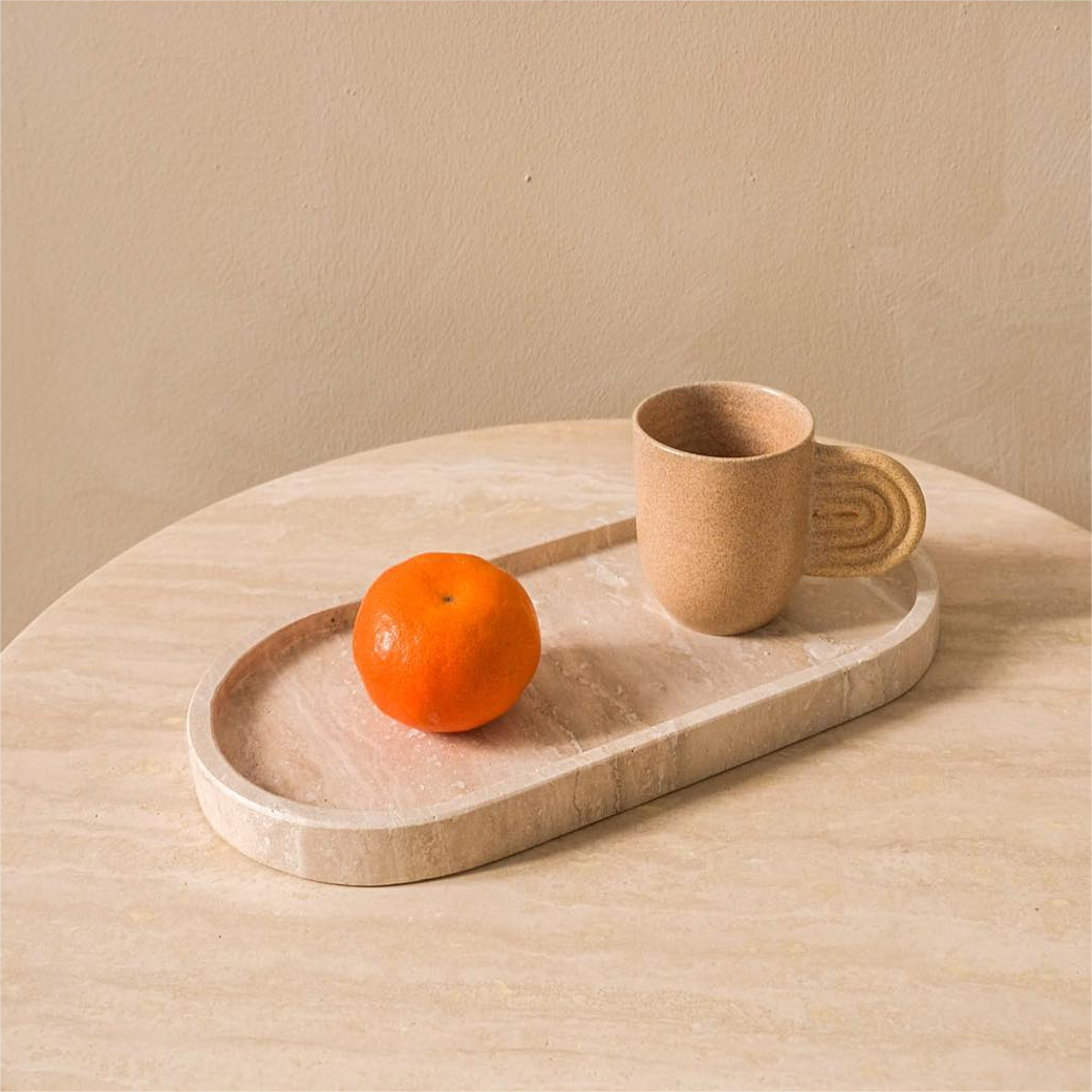 Marmortablett Wabi-Sabi Schmuck Aufbewahrungstablett Aromatherapie Regal Gelb Travertin Französisches Ornament 