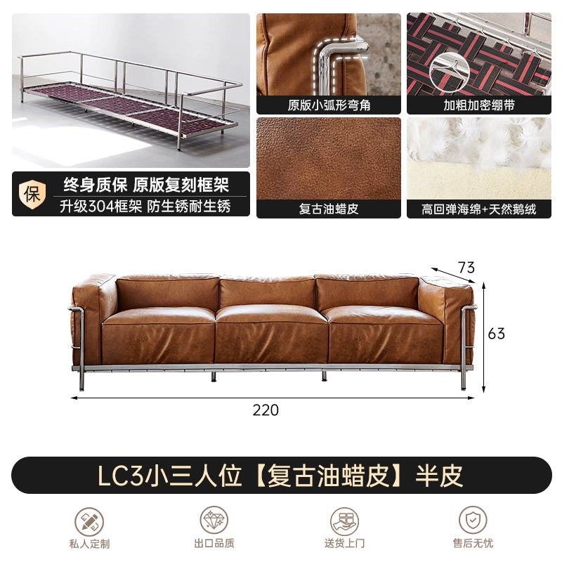 Corbusier LC3 Stainless Steel Leather Single Sofa Living Room Balcony Medieval Oil Wax Leather Single Chair