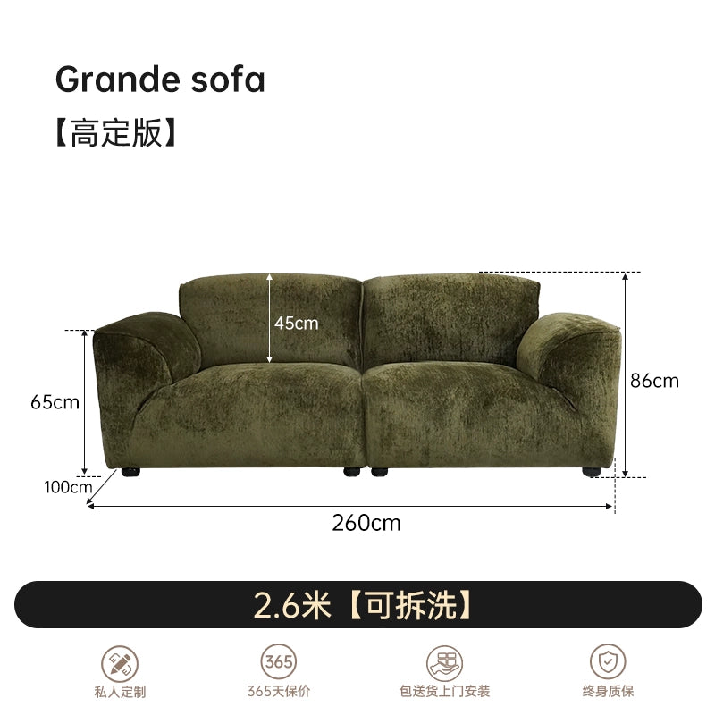Grande Sofa Living Room Italian Minimalist Three-person Straight Row Adjustable Movable Backrest Dismantling and Washing Fabric Sofa