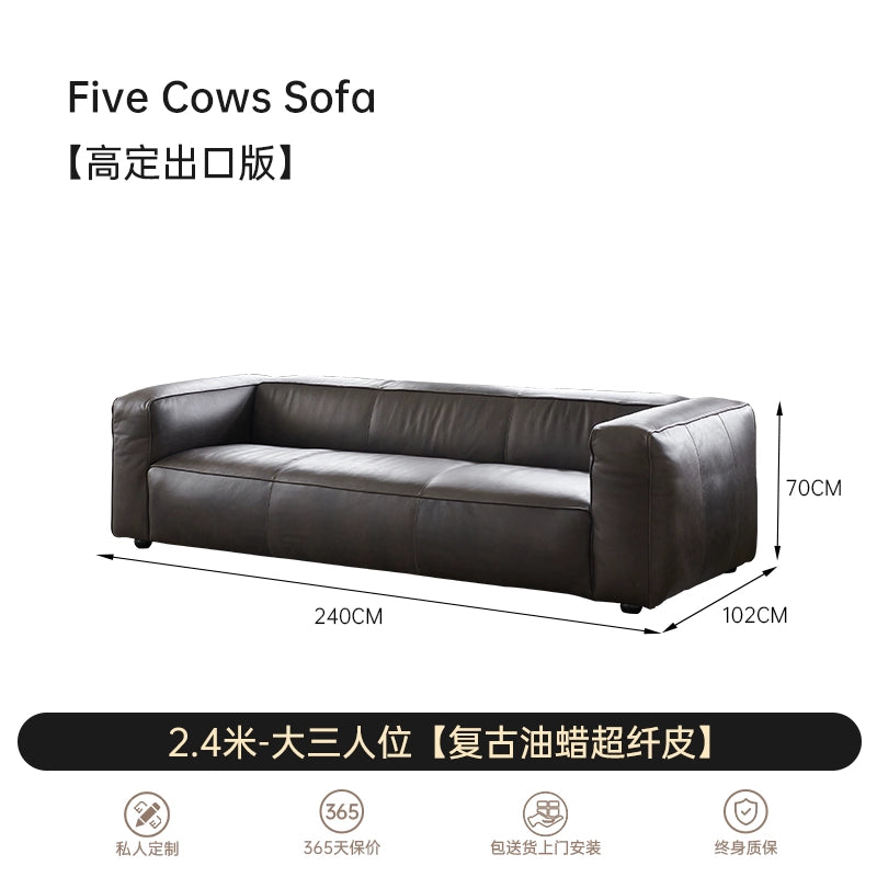 Medieval Five-headed Cow Sofa Minimalist Living Room Designer Tofu Block Retro American All-leather Straight-row Sofa