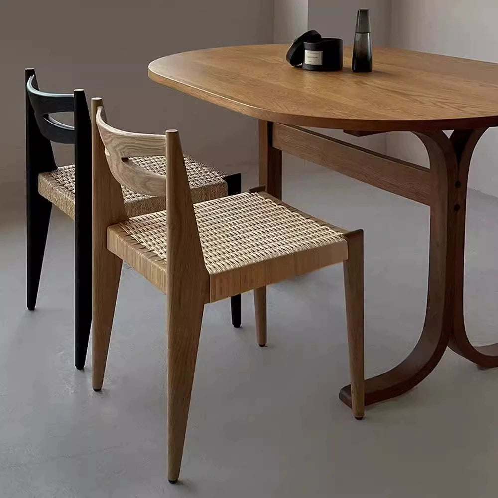 Massivholz Rattan Esszimmerstuhl Mittelalterlicher Wabi-Sabi Stuhl Designer Mittelalterliche Rückenlehne Freizeitstuhl High Sense 