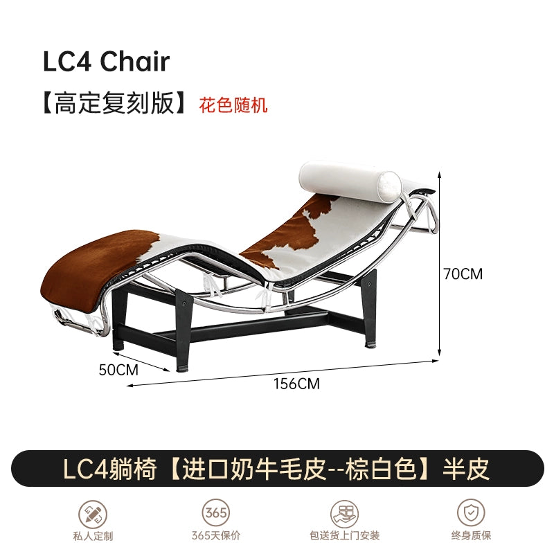 Home LC4 Recliner Corbusier Designer Leather Bauhaus Leisure Balcony Office Lunch Chair