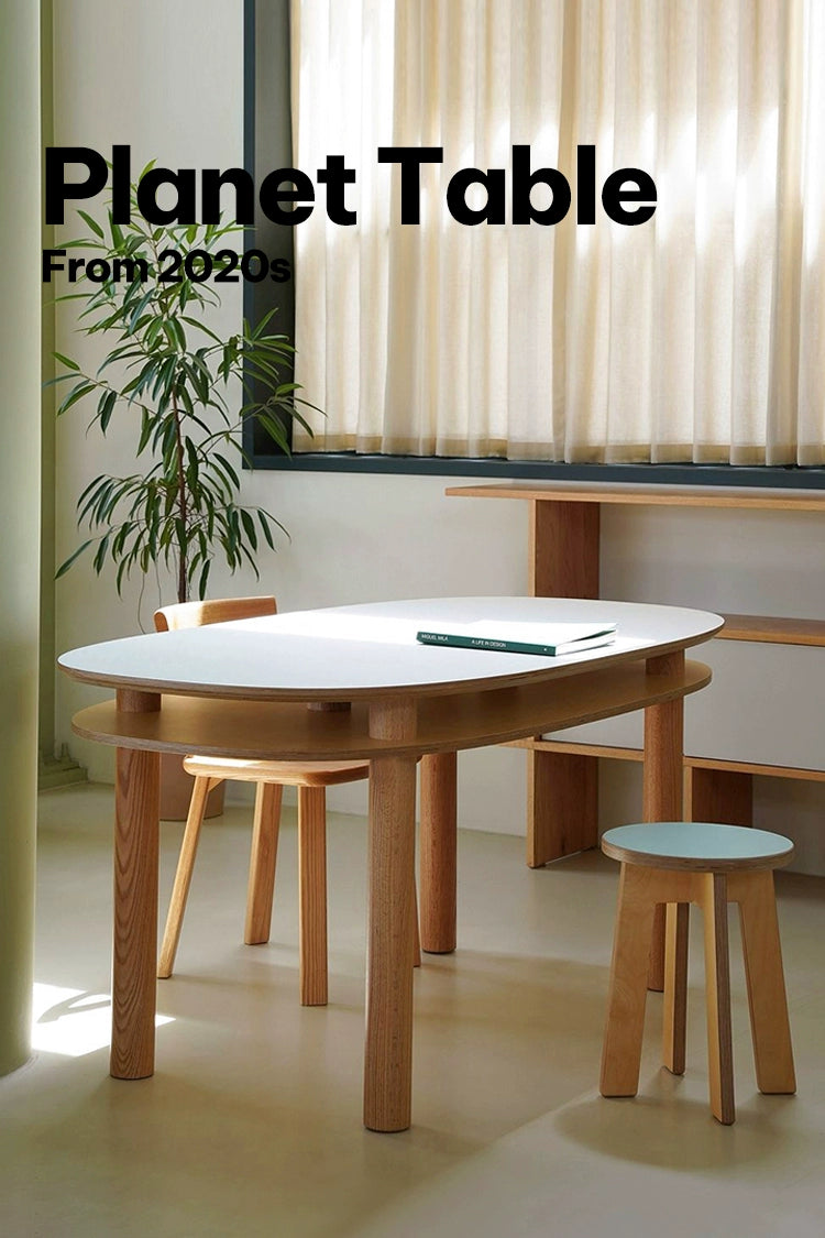 Mittelalterlicher Esstisch aus Massivholz Kreativer Designer Doppelschichtiger ovaler Schreibtisch Nordic Ocean Board Schreibtisch 