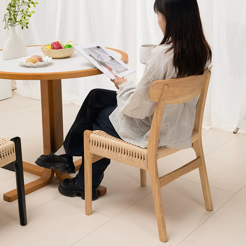 Retro Seil gestrickt Esszimmerstuhl Wabi Wind Massivholz Rückenlehne Stuhl Designer kreativ nordischen japanischen Freizeitstuhl