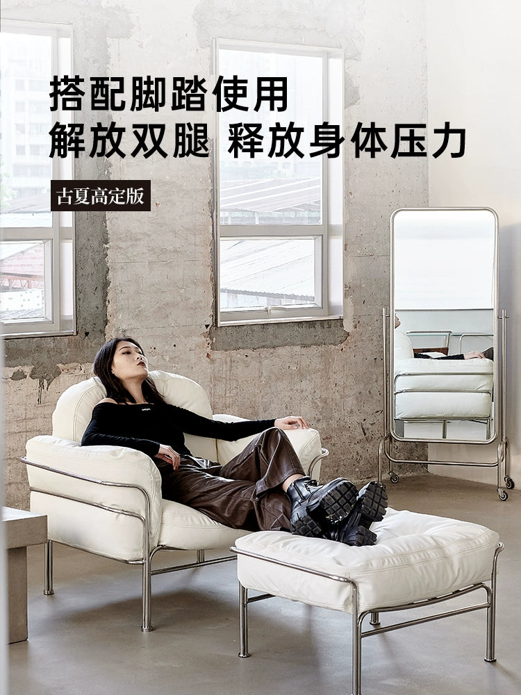 Designer Sofa Steel Armchair Medieval Single Sofa Living Room Balcony Light Luxury Leather Leisure Chair