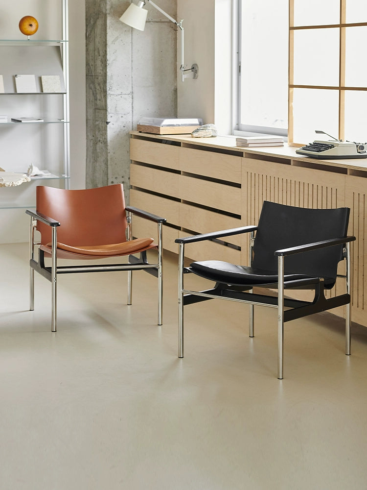 Medieval Bauhaus Pollock Chair Stainless Steel Saddle Leather Living Room Single Casual Backrest Armchair