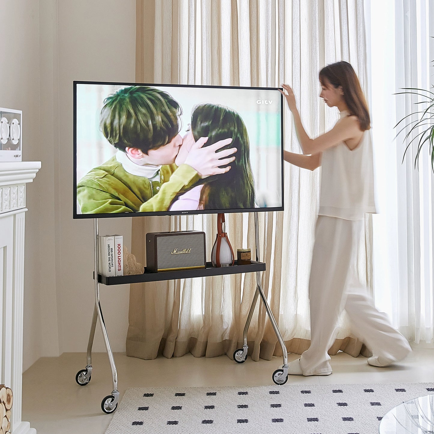 Abnehmbares TV-Regal Nordic Retro TV-Halterung Konferenzraum Boden-Decken-Halterung 