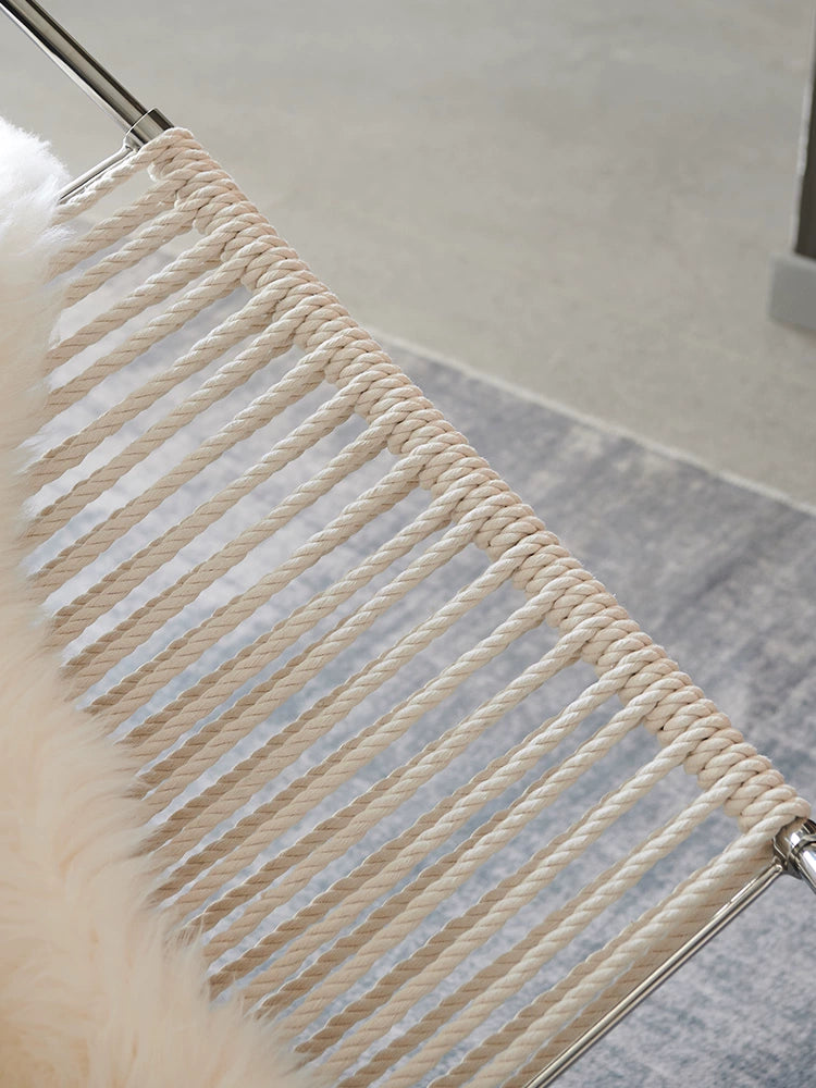 Designer Single Leisure Chair Wabi Sandy Wind Ins Popular Creative Hemp Rope Weaving Living Room Balcony Recliner Medieval Flag Rope Chair