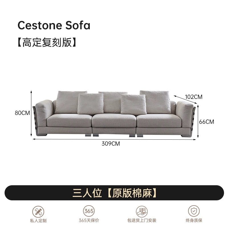 Flexform Woven Sofa Italian Designer Sofa Cotton and Linen Villa Large Flat Saddle Leather Minimalist Light Luxury