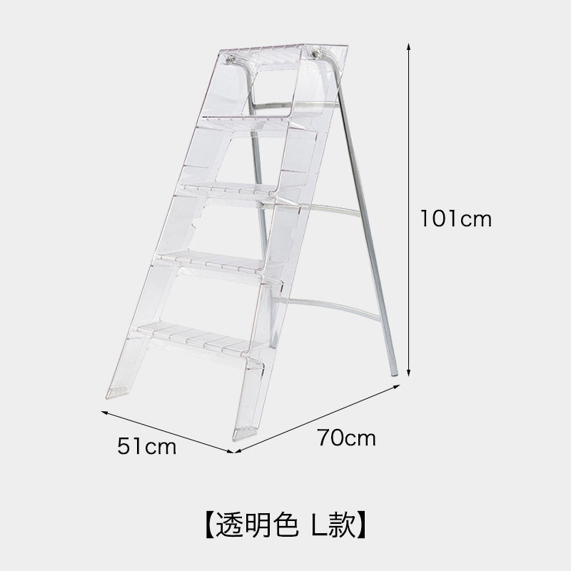 Transparente tragbare Klappleiter für den Haushalt, nordische Ins, dreistufige Leiter, Fischgrätenleiter, multifunktionales Regal 