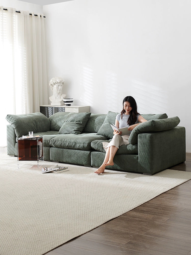 Retro Corduroy Sofa Italian Minimalist Casual Lazy Small Apartment Living Room Straight Row Advanced Light Luxury Fabric Sofa