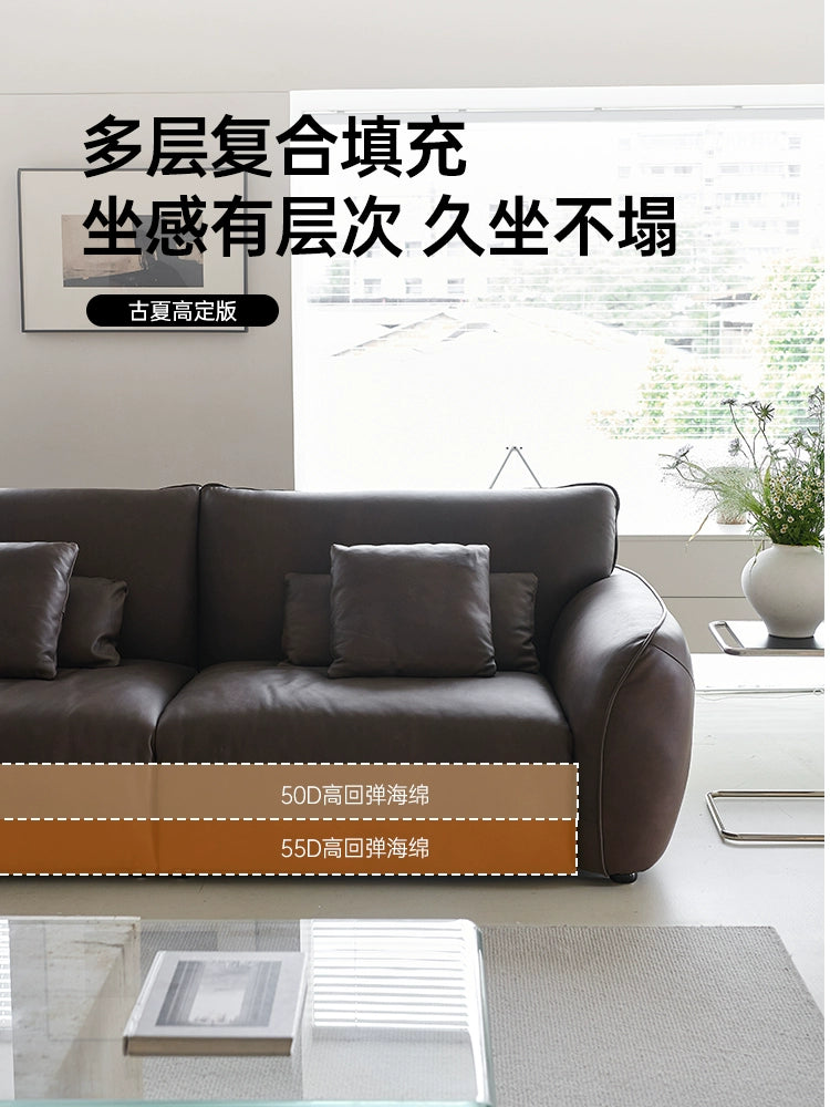 Italian Minimalist First-layer Cowhide Designer Large Flat-floor Villa Living Room High-end Straight Row Medieval Big Fat Sofa