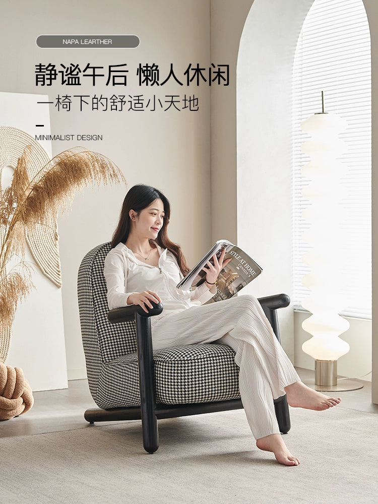 Nordic Modern Single Sofa Thousand Bird Grid Single Chair Living Room Balcony Solid Wood Negotiation Chair Designer Furniture Leisure Chair