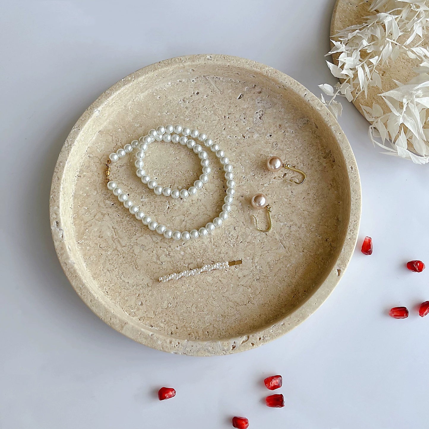 Marmortablett Wabi-Sabi Schmuck Aufbewahrungstablett Aromatherapie Regal Gelb Travertin Französisches Ornament 