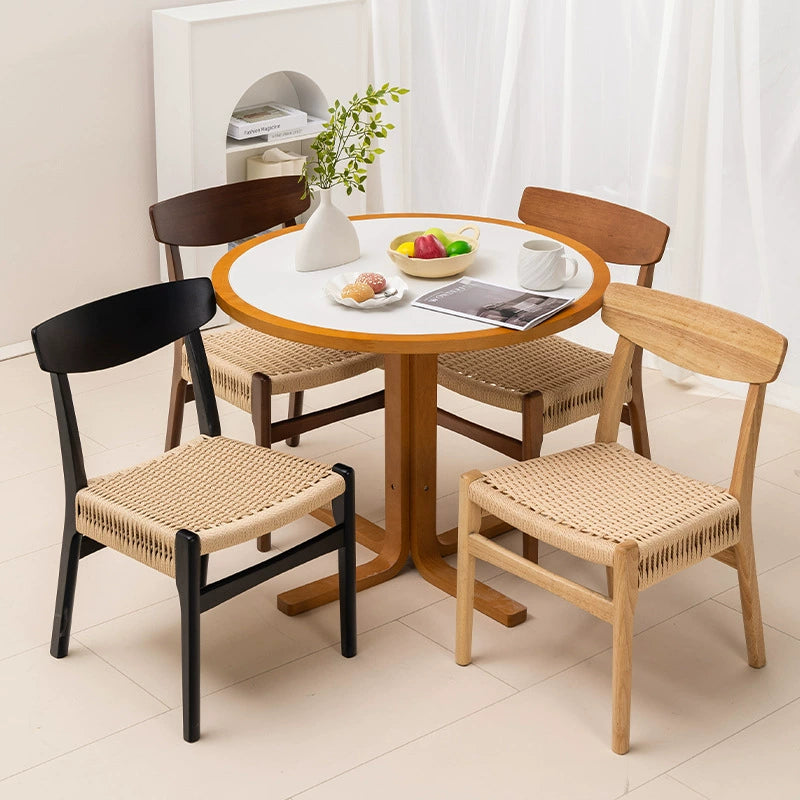 Retro Seil gestrickt Esszimmerstuhl Wabi Wind Massivholz Rückenlehne Stuhl Designer kreativ nordischen japanischen Freizeitstuhl