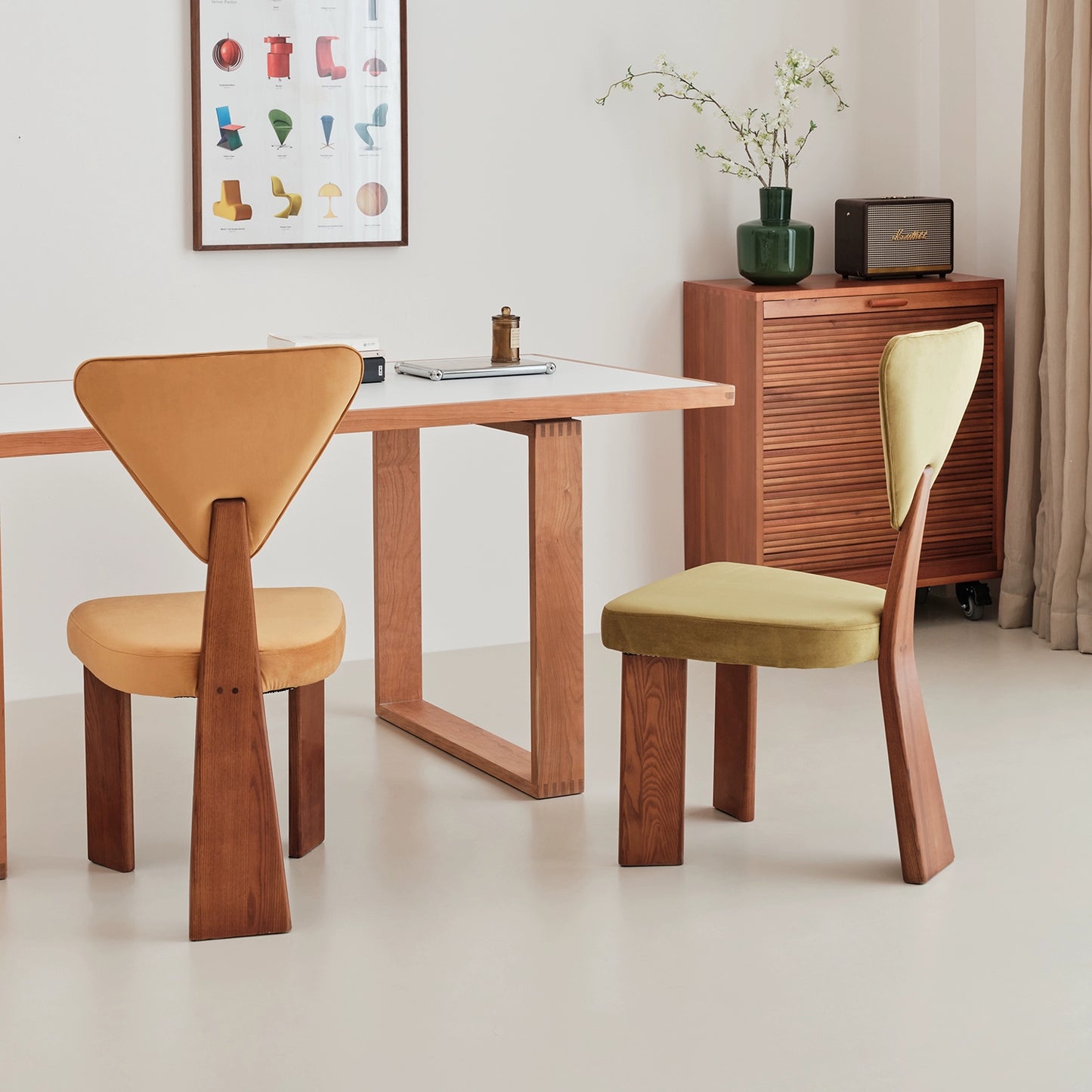 Designer Esszimmerstuhl Haushalt mittelalterlichen Massivholzstuhl Flanell Licht Luxus High-End künstlerische Hocker Rückenlehne 