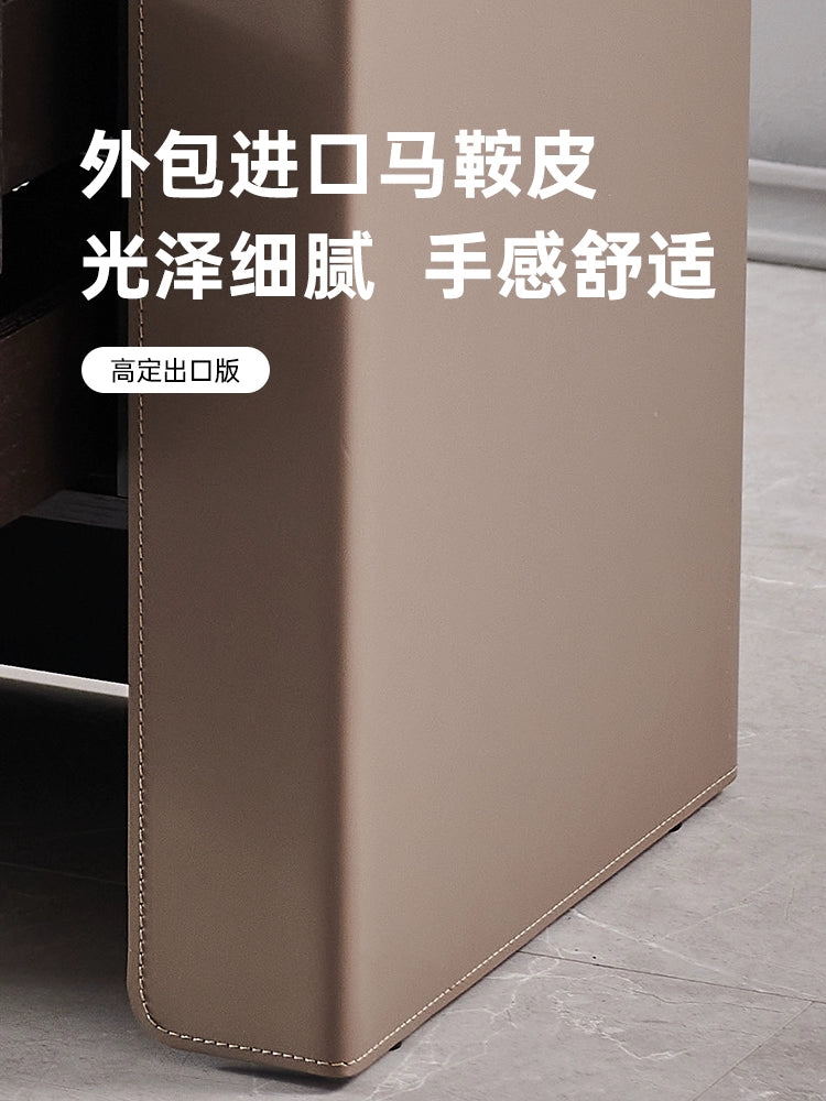 Modern Light Luxury Saddle Leather Bedside Table High-end Bedroom Bedside Table Italian Minimalist Smoky Color Storage Locker