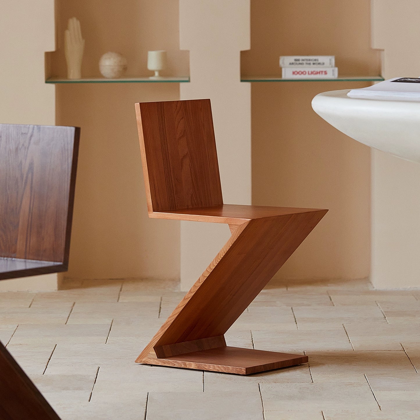 Mittelalterlicher Stuhl Replik Zigzagchair Designer Esszimmerstuhl Kreativer Hocker mit Rückenlehne aus Massivholz Z-Wort 