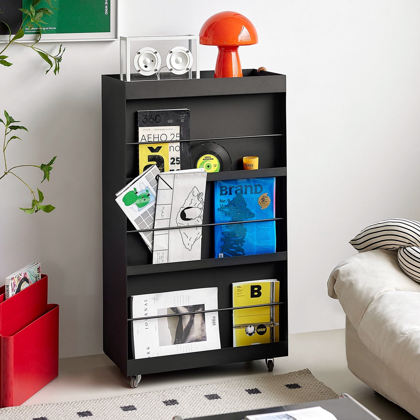 Metallbodenregal Mobiles industrielles Windwand-Bücherregal High-End-Home-Magazin-Lagerschrank 