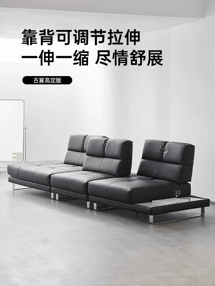 Roman Sofa Italian Minimalist Villa Large Flat Floor Living Room Adjustable Backrest Straight Row Corner Combination Leather Sofa