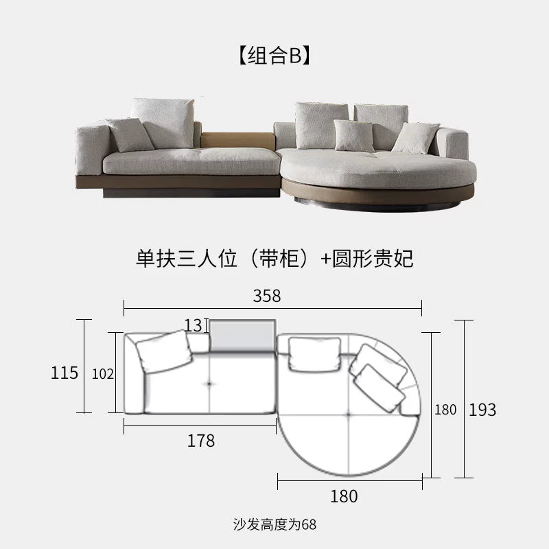Italian Light Luxury Minimalist Connery Connery Cotton and Linen Fabric Sofa Combination Corner Arc Villa Large Flat Floor