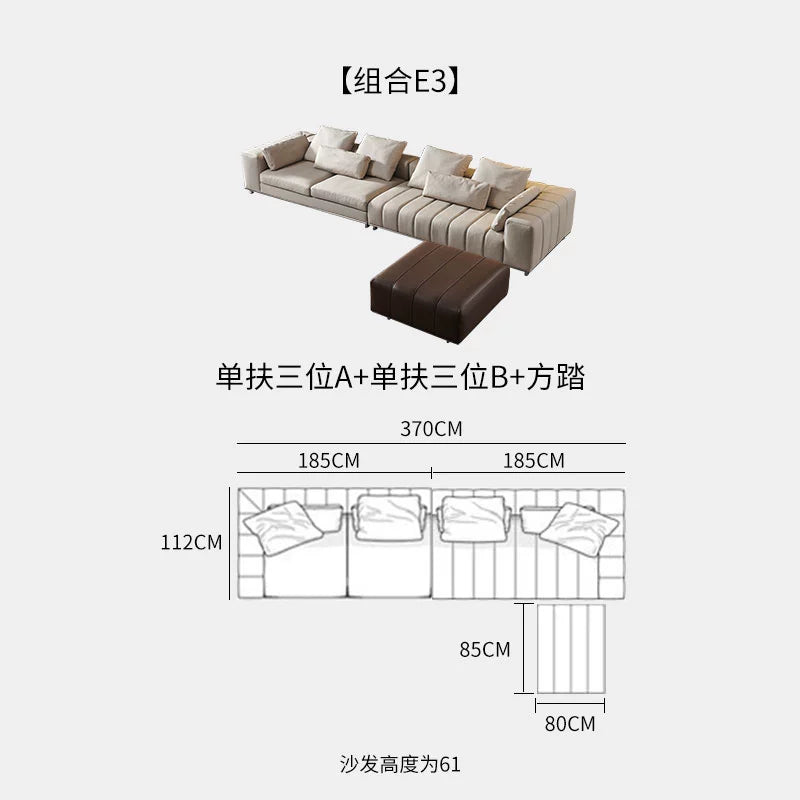 Designer Light Luxury First-layer Cowhide Splicing Corner Combination Italian Minimalist Piano Keys Villa Model Room Sofa