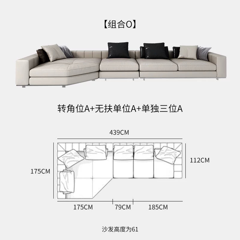Designer Light Luxury First-layer Cowhide Splicing Corner Combination Italian Minimalist Piano Keys Villa Model Room Sofa