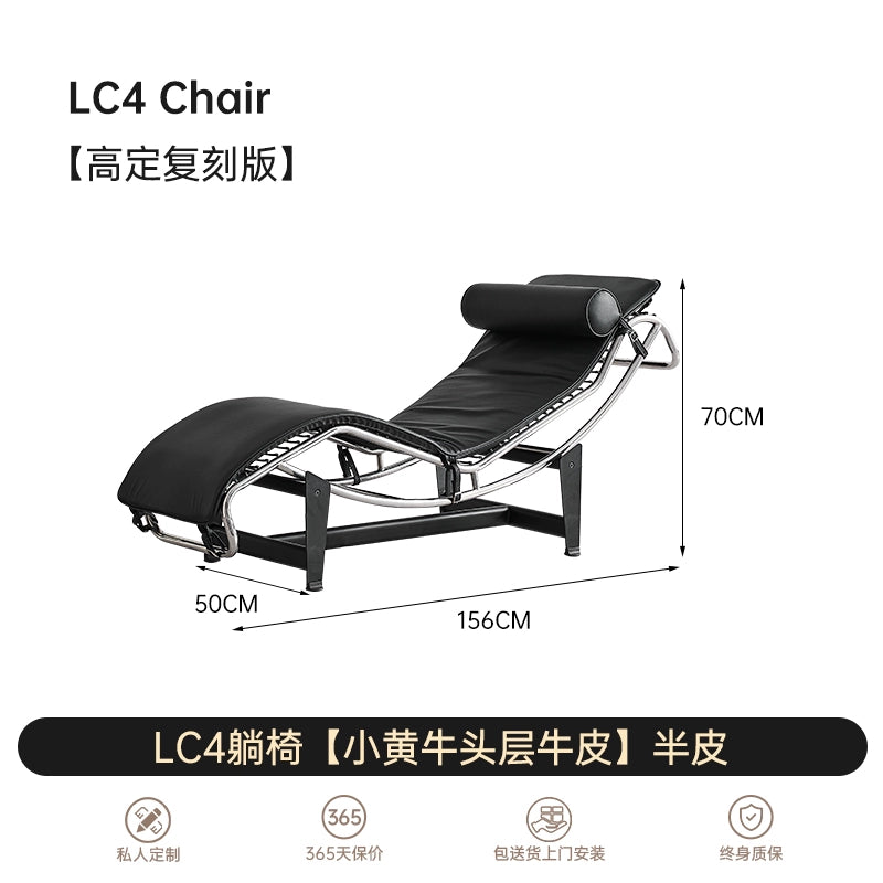 Home LC4 Recliner Corbusier Designer Leather Bauhaus Leisure Balcony Office Lunch Chair