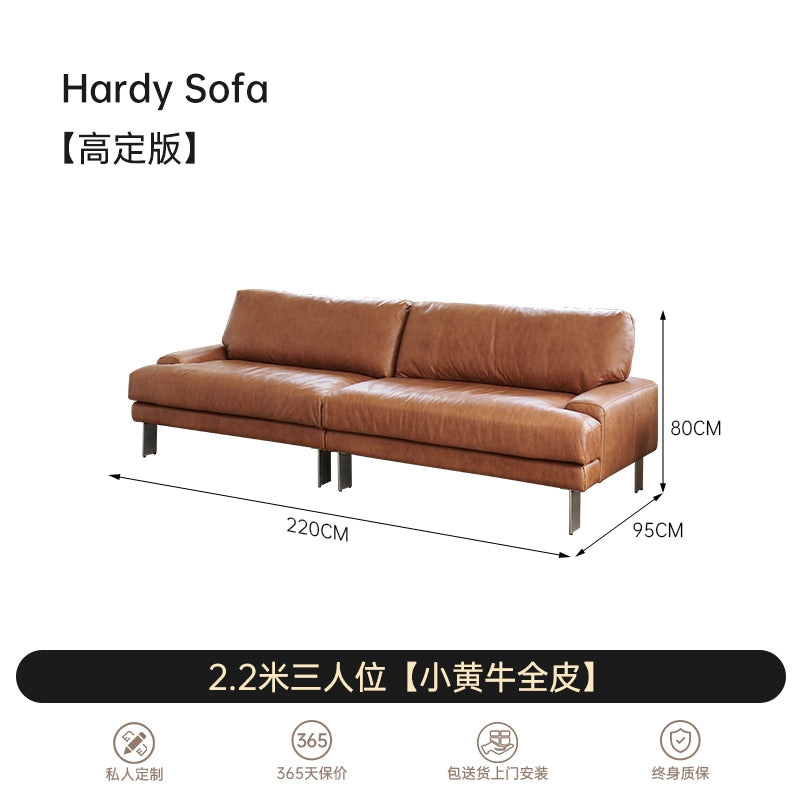 Medieval Modern Hardy Sofa Designer Imported First-layer Cowhide Small Apartment Living Room Straight Row Three-person Sofa