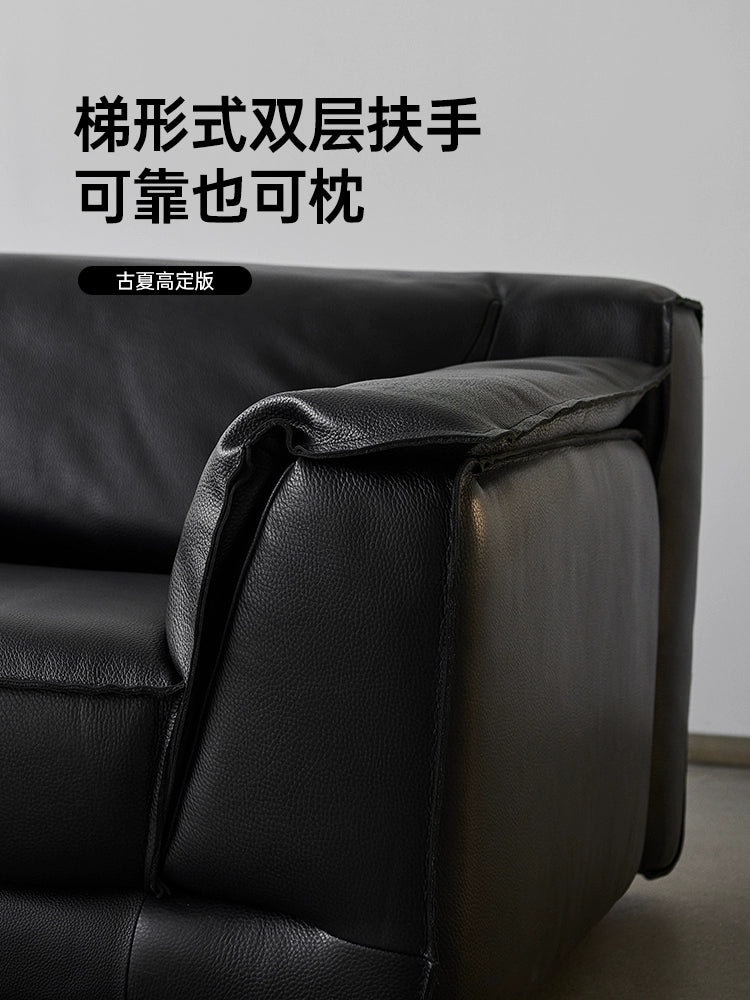 Italian Minimalist Black Panther Sofa First Floor Cowhide Villa Large Flat Floor Living Room Light Luxury High-end Straight Row Designer Sofa