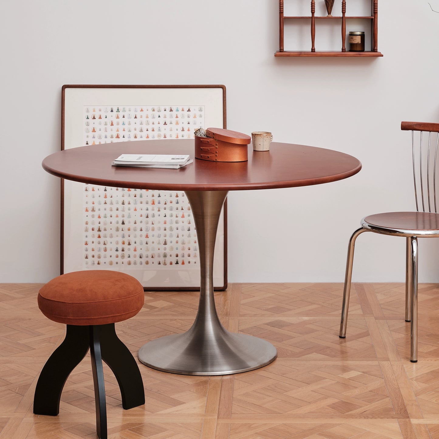 Nordic Retro Esstisch Haushalt High-End Massivholz Runder Tisch Mittelalter Designer Tulpentisch Wabi Sandy Wind 