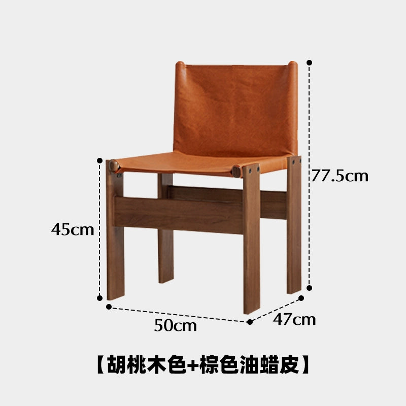Mönchstuhl, mittelalterlicher Esszimmerstuhl aus Massivholz, Wabi-Windstuhl, Haushaltsstuhl im Vintage-Stil mit Ölwachs-Lederrückenlehne 