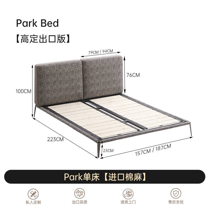 Italian Minimalist Park Park Bed Designer Villa Bedroom Master Bedroom High-end Cotton and Linen Fabric Bed Simple Double Bed