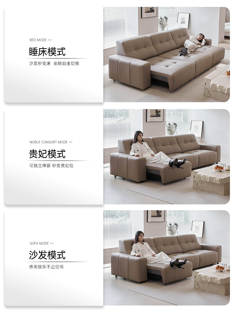 Italian Minimalist Function Sofa Bed Small Apartment Living Room Light Luxury Straight Row Zero Against The Wall Leather Retractable Electric Sofa