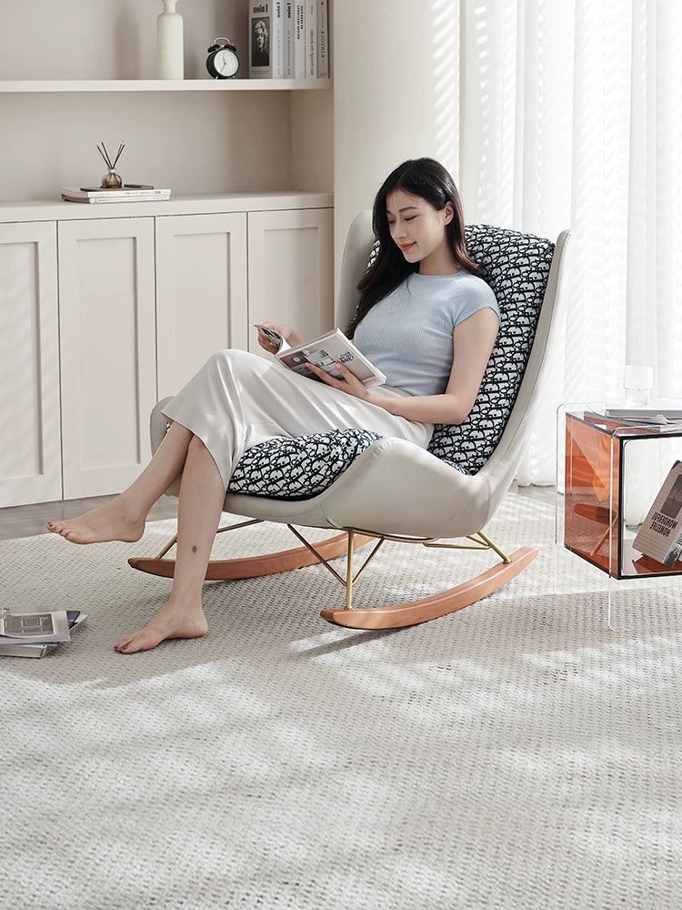 Nordic Light Luxury Rocking Chair Recliner Adult Designer Ice Silk Fabric Single Sofa Home Balcony Leisure Rocking Chair