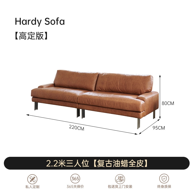 Medieval Modern Hardy Sofa Designer Imported First-layer Cowhide Small Apartment Living Room Straight Row Three-person Sofa