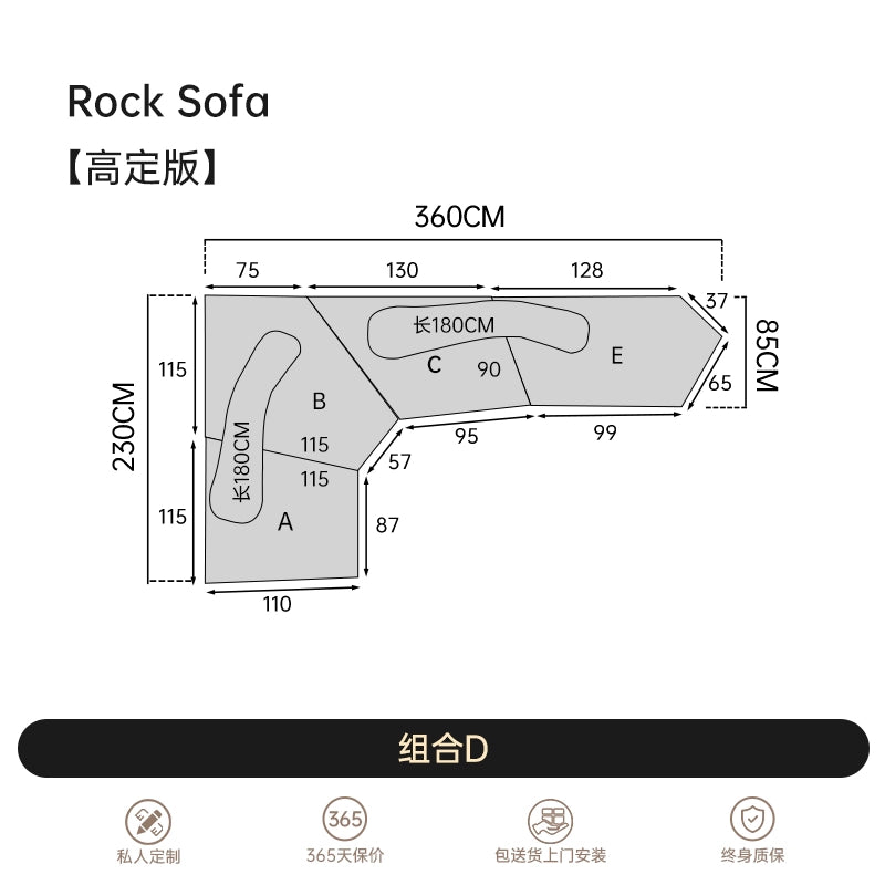 Italian Light Luxury Fabric Rock Sofa Chenille Velvet Large Flat-floor Villa Living Room Special-shaped Module Combination Sofa