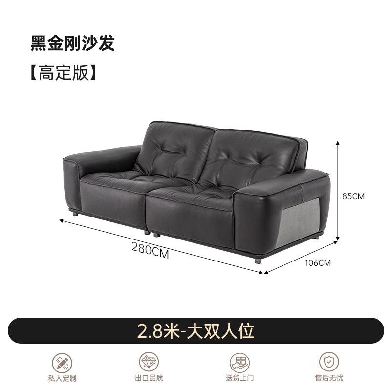 Black King Kong Sofa Italian Minimalist Designer Large Flat Floor Living Room Full Leather Black Three-person Straight Row Sofa