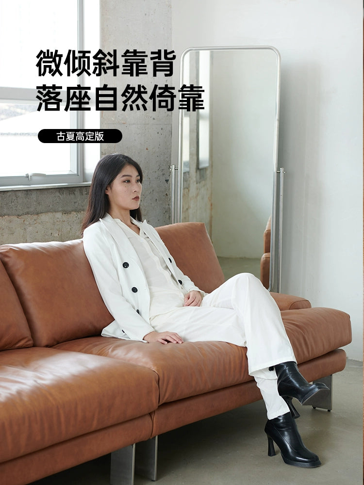 Medieval Modern Hardy Sofa Designer Imported First-layer Cowhide Small Apartment Living Room Straight Row Three-person Sofa