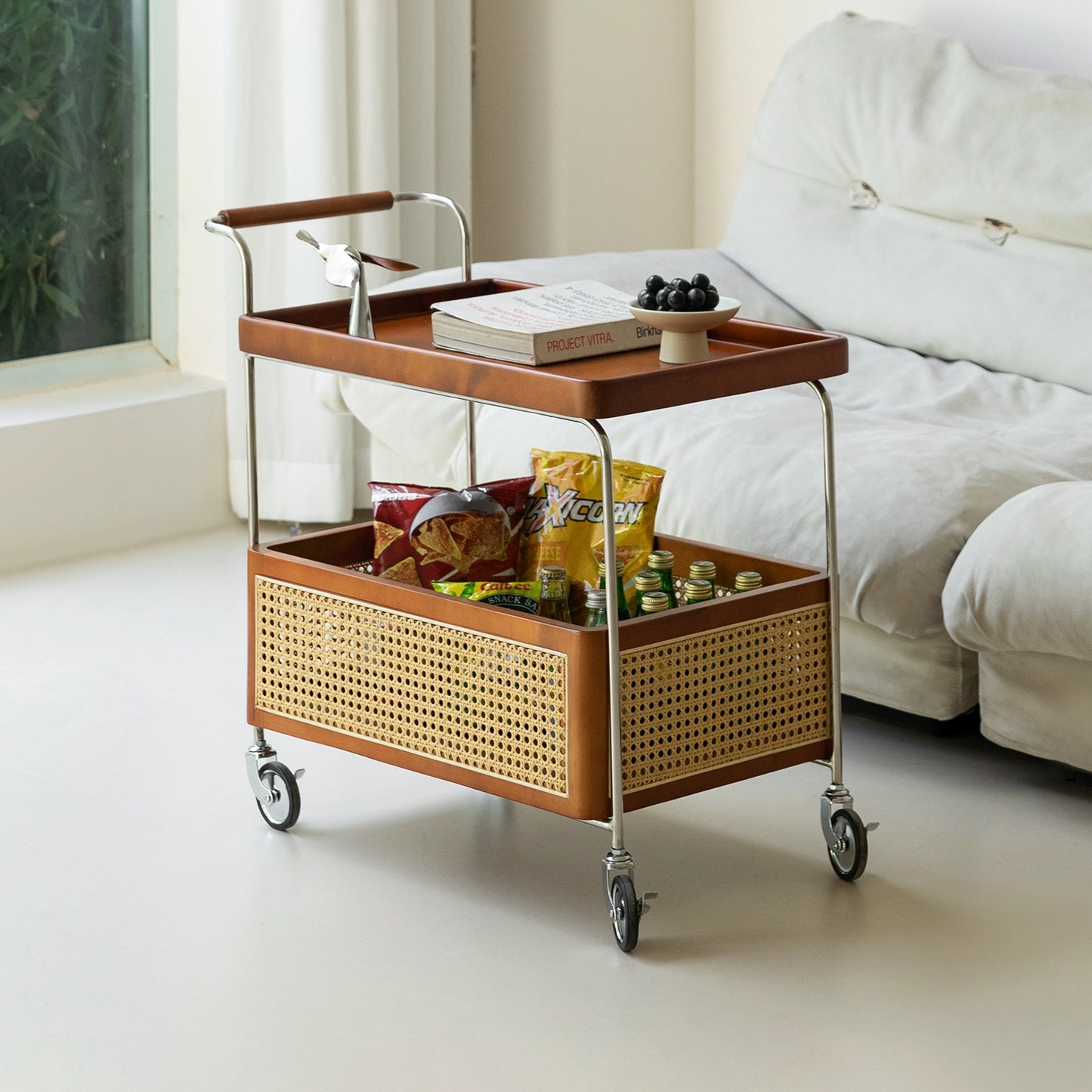 Rattan Massivholz Trolley Mittelalterliche abnehmbare Sofa Seite Wabi-Sabi Creative Storage Locker 