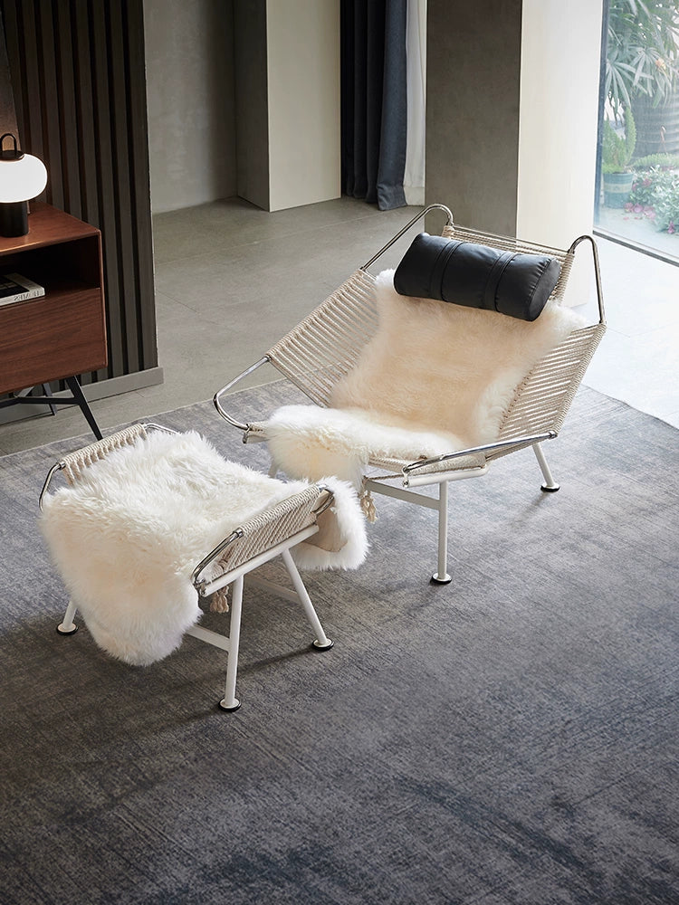 Designer Single Leisure Chair Wabi Sandy Wind Ins Popular Creative Hemp Rope Weaving Living Room Balcony Recliner Medieval Flag Rope Chair