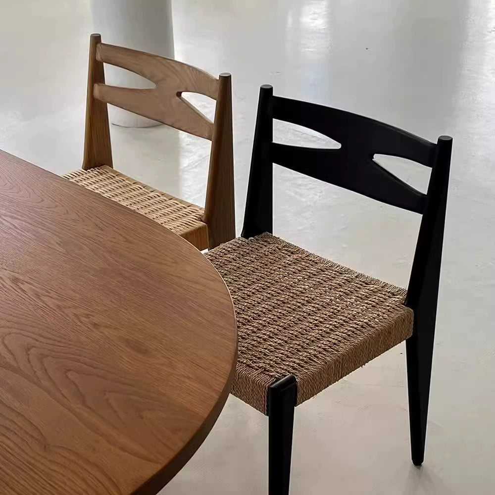 Massivholz Rattan Esszimmerstuhl Mittelalterlicher Wabi-Sabi Stuhl Designer Mittelalterliche Rückenlehne Freizeitstuhl High Sense 