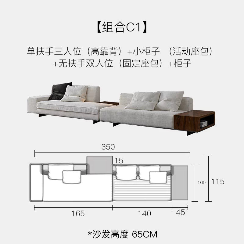 Italian Minimalist Designer Suspended Fabric Leather Villa Large Flat-floor Apartment ROGER Roger Sofa 2022