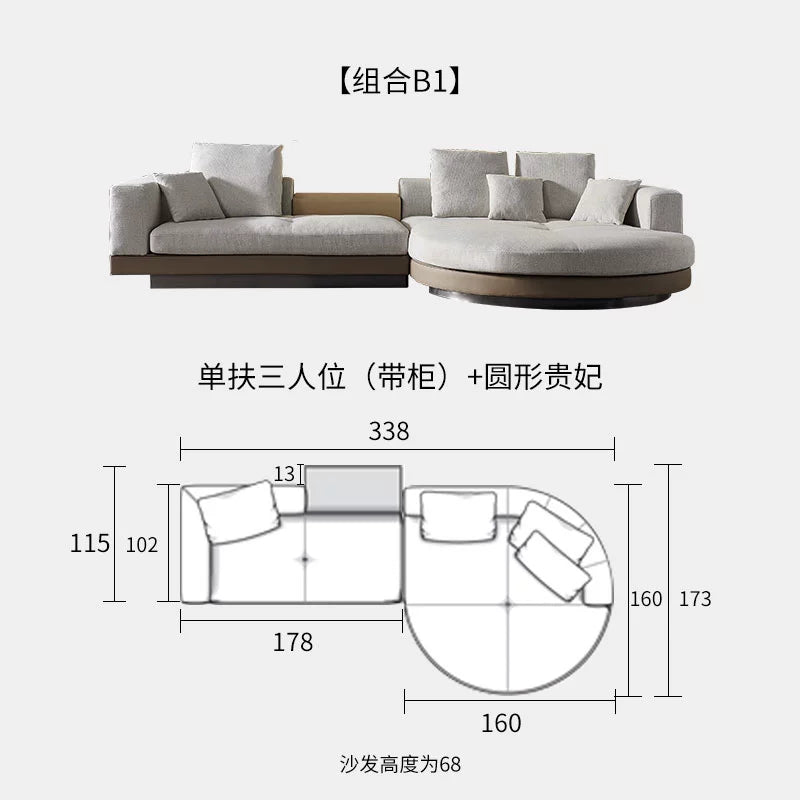 Italian Light Luxury Minimalist Connery Connery Cotton and Linen Fabric Sofa Combination Corner Arc Villa Large Flat Floor
