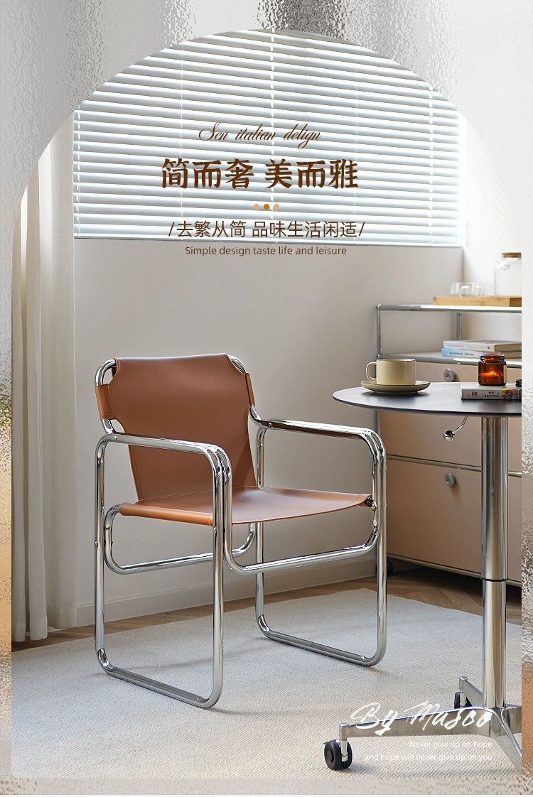 Esszimmerstuhl aus Sattelleder im nordischen Industriestil, leichter Luxus, High Sense, Home Master Chair, mittelalterliche Eisenkunst 