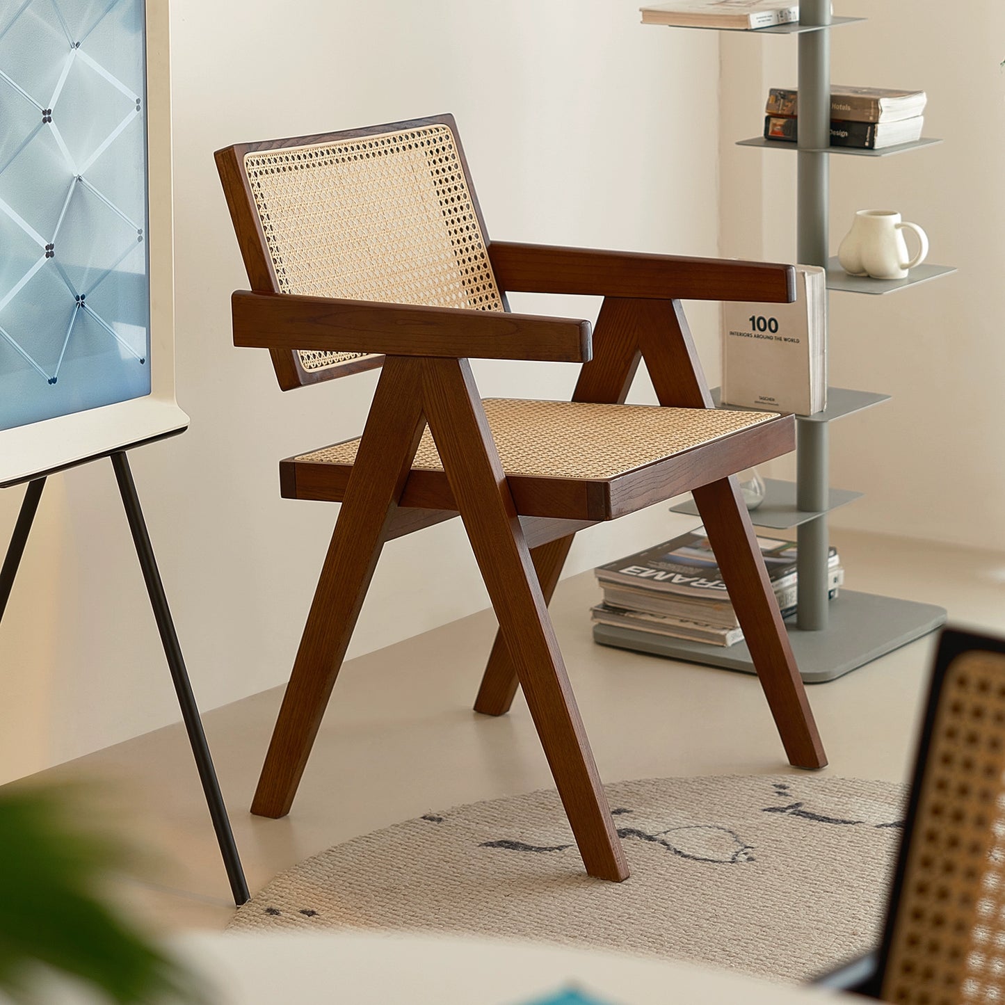 Chandigarh Stuhl Massivholz Rattan Esszimmerstuhl Mittelalter Designerstuhl Wabi Sabi Wind Retro Stuhl B &amp; B 